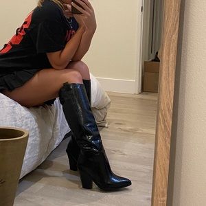 black patent leather cowboy boot